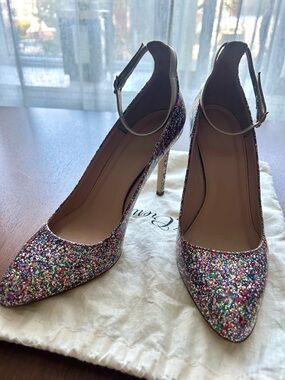 J. Crew Multicolor Glitter Ankle-Strap Stiletto Heels